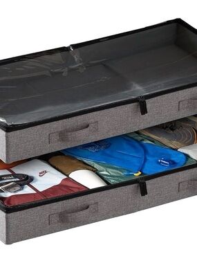 New Set of 2 Black Low Profile Underbred Shoe Storage Organizer